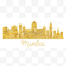竖条印度花图片_孟买印度城市地平线金色剪影.
