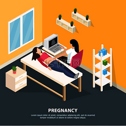 室内地中海图片_女性健康等距背景与室内构成在医