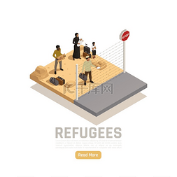 无国籍难民等距设计概念边境检查
