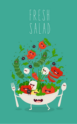 健康生活营养早餐图片_新鲜的沙拉字符