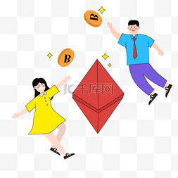 黄色背景块图片_nft币金融人物插画飘飞的金币和人