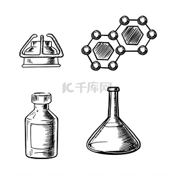 医疗主题图标图片_素描风格、化学或科学主题设计中