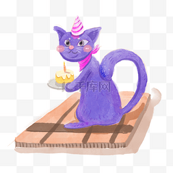 可爱动物生日紫色小猫