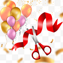 红色剪彩图片_创意3d庆祝开业气球剪彩