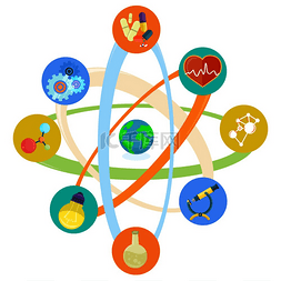 科学分子素材图片_原子模型中的科学主题图标。