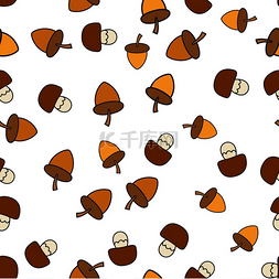 坚果点缀元素图片_橡子和蘑菇矢量无缝图案橡木坚果