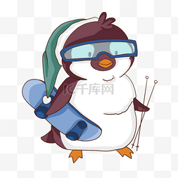 凉卡通图片_可爱运动滑雪卡通戴风镜的企鹅
