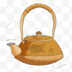 水壶剪贴画图片_棕色花纹水壶日本茶壶和杯子