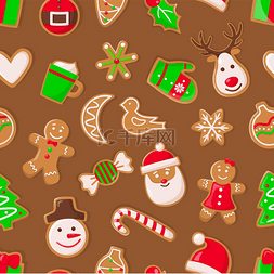 圣诞节食物矢量图片_姜饼人和圣诞老人​​、驯鹿和糖