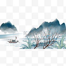 中国风山水国画图片_立冬节气雪花冬景山水水墨雪景