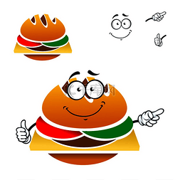卡通蔬菜肉图片_自制美味芝士汉堡卡通人物与新鲜