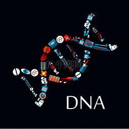 dna模型图片_DNA 螺旋图标模型由医疗工具和仪