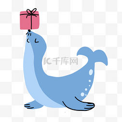 绿马玩偶图片_头顶礼物的海豚抽象线条动物涂鸦