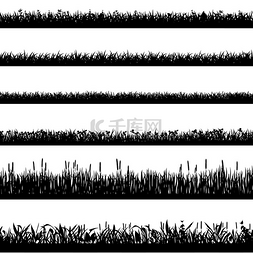 草边轮廓黑色的草地剪影自然环境