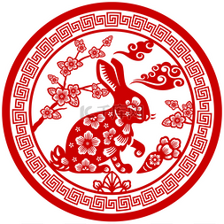 传统中国剪纸十二生肖-兔.