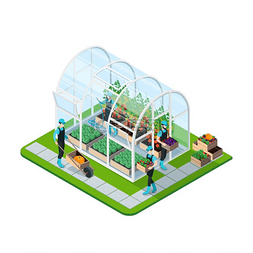 水利灌溉图片_玻璃温室等轴测模板玻璃温室等距