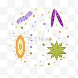 细菌病毒微生物图片_卡通微生物病毒细菌组合