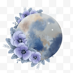 花卉月亮图片_水彩花卉月亮满月