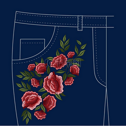牛仔裤的口袋图片_牛仔裤民间花卉刺绣图案女士牛仔