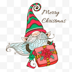 圣诞帽插图图片_圣诞侏儒卡通北欧礼品盒侏儒
