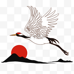 红日东升图图片_仙鹤传统风格自由飞翔白色