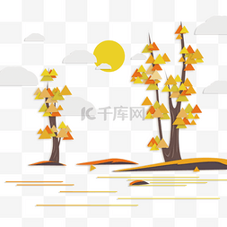 秋天秋季剪纸树木秋景