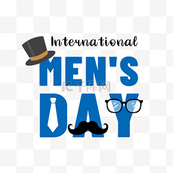 男士蓝色领带图片_蓝色国际男人节帽子胡子