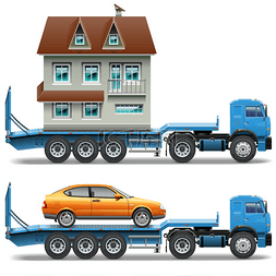 建筑车辆图标图片_有房子有车子的矢量拖车