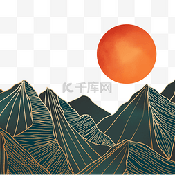 抽象日出背景图片_金色日出山脉橘红色太阳山峰