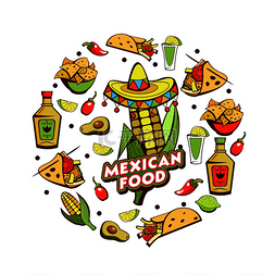 矢量欢迎图片图片_墨西哥食物宽边帽玉米棒一套受欢