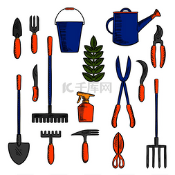 桶和铲子图片_用于农业和园艺的手工工具的彩色