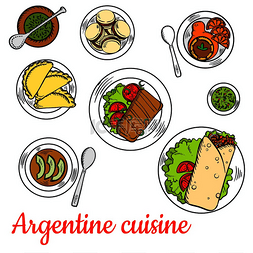 快餐搭配素材图片_阿根廷快餐牛排卷，搭配民族美食