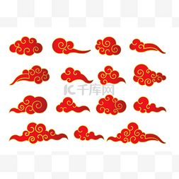 中国风格的云。抽象红色和金色多