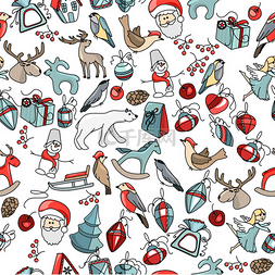纹理冬季图片_无缝圣诞模式与不同的装饰物和动