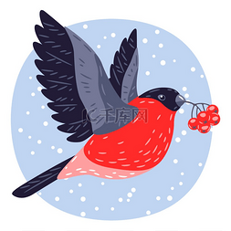 png格式新年贺卡图片_冬季的鸟牛蒡和罗望子的插图圣诞