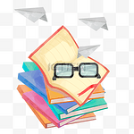 教育水彩边框书本和眼镜