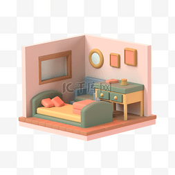 儿童房素材图片_3D立体儿童房床铺