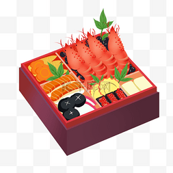 日式美食插画图片_日本新年御节美食料理盒