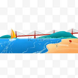 金门大桥线图图片_夏天海滩沙滩大桥