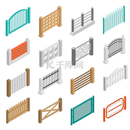 围栏类型元素图标等轴测集合城市