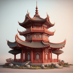 中式古楼图片_3D古风中式建筑元素