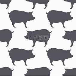 卡通背景猪手绘图片_猪的轮廓无缝模式。猪肉肉背景
