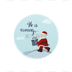 2018标签图片_卡通圣诞老人携带圣诞礼品盒与假