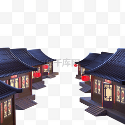 年货古建筑图片_3D立体新年古风房屋街景年货大街