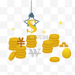 插画简单背景图片_金币货币符号卡通插画