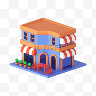 店面清仓3D素材模型_3DC4D立体餐厅店铺门面房建筑