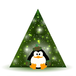 小企鹅矢量图图片_矢量图的白色背景上的圣诞树附近