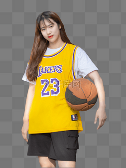 清新美女人像图片_美女篮球运动员打球比赛人像怀抱