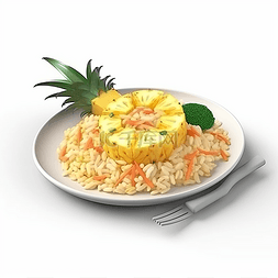 黄色的菠萝图片_一份放在盘子里的菠萝饭