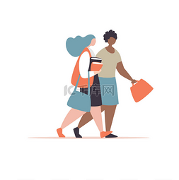 女孩友谊图片_矢量插图夫妇带公文包和书的女孩